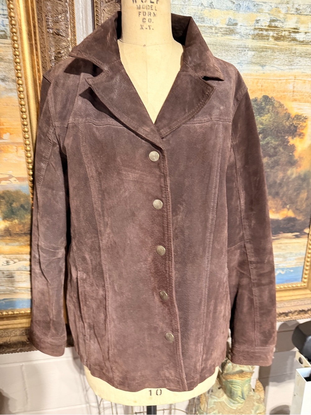 Gloria Vanderbilt Brown Suede Button-Front Jacket